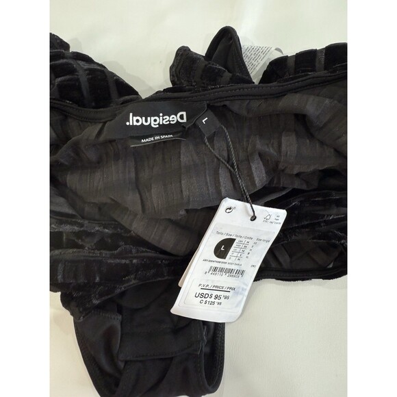 Desigual Velvet NWT Sz L Bodysuit Medium Striped Tulle Slim Stretch Back Keyhole - Picture 6 of 7